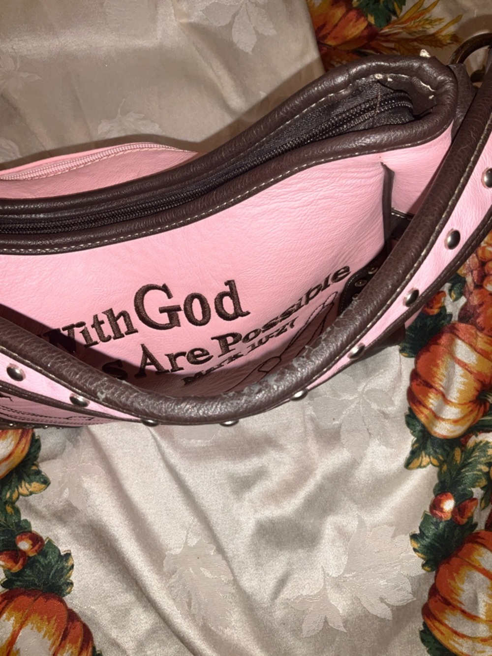 Montana West Pink and Brown Shoulder Bag - With God All Things Are Possible - Picture 5 of 12
